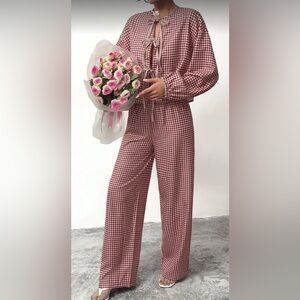 Gingham Checkered Jumpsuit - Red